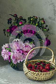 Peonies and strawberry