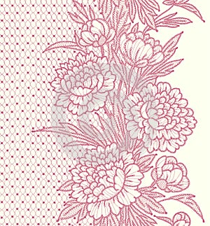 Peonies. Vertical lace Seamless Pattern.