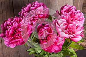 Peonies on the wooden background