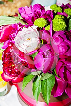 Peony bouquet in vase.