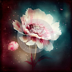 Peony flower on grunge background. Vintage style toned. Generative AI