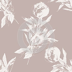 Peony flower silhouette seamless pattern