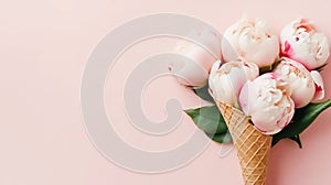 Peony flowers in the waffle cone