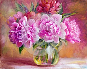 Peony in vase, oil painting