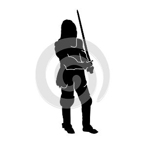 Silhouette of a male fighter with battle armor and sword weapon.