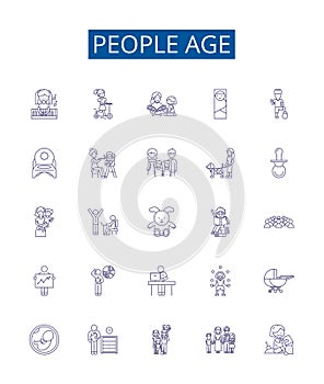 People age line icons signs set. Design collection of Aging, Maturation, Maturity, Senescence, Developing, Growing