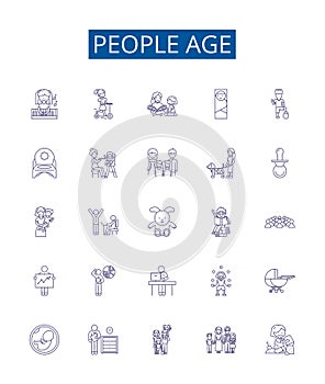 People age line icons signs set. Design collection of Aging, Maturation, Maturity, Senescence, Developing, Growing photo