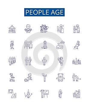 People age line icons signs set. Design collection of Aging, Maturation, Maturity, Senescence, Developing, Growing photo