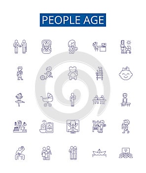 People age line icons signs set. Design collection of Aging, Maturation, Maturity, Senescence, Developing, Growing photo