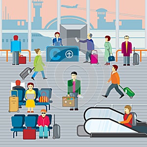 People in airport. Flat vector illustraton