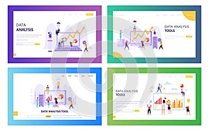 People Analysing Statistic Graphic Landing Page. Business Analytic Information Tool Set. Data Visualisation Concept photo