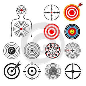 People, animals, dart, silhouette shooting target vector set