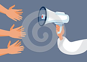 People Applauding Person Holding a Megaphone Vector Illustration