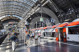 People arrive and depart at Frankfurt train station