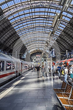 People arrive and depart at Frankfurt train station