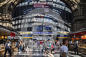 People arrive and depart at Frankfurt train station