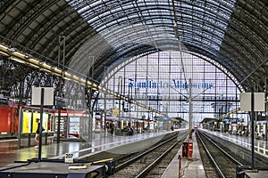 People arrive and depart at Frankfurt train station