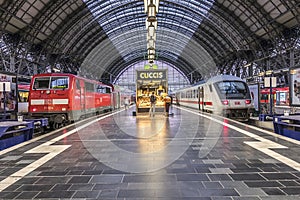 People arrive and depart at Frankfurt train station