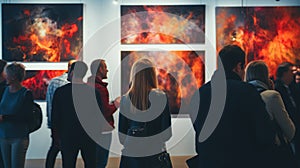 People in an art gallery at a contemporary art exhibition. Blurred background