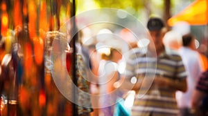 People in an art gallery at a contemporary art exhibition. Blurred background