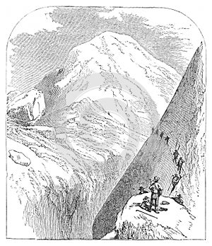 People ascending mont blanc mountain vintage engraving