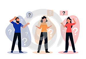 People ask questions, man and women ask. Finding a solution to an answer to a question. business vector illustration