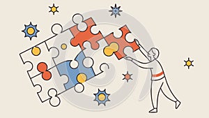 People assembling a jigsaw puzzle, symbolizing teamwork and solutions, vector design Generative AI