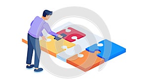 People Assembling Large Puzzle, Teamwork Problem Solving Vector, vector design Generative AI