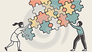 People Assembling Puzzle Pieces, Teamwork, Problem-Solving, and Unity, vector design Generative AI