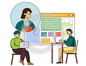 People Attend Graphic Design Online Course Cartoon