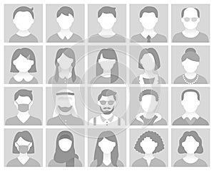 People avatar flat icons. Vector illustration included icon as man, female head, muslim, senior, adult and young human