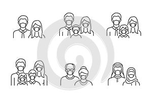 People avatar flat icons. Vector illustration included icon as man, female head, muslim, senior, familes and couples in