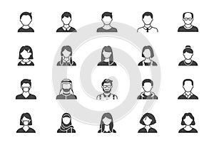 People avatar flat icons. Vector illustration included icon as old man, female, muslim, senior, adult businessman and