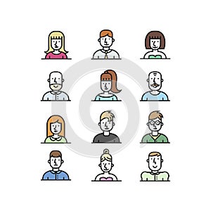 People avatar line style icons set on white background.
