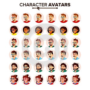 People Avatar Set Vector. Man, Woman. Circle Pictogram. Expressive Picture. Human Emotions. Stylish Image. Icon