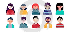 People avatars man and woman characters faces for social media profile, user avatar