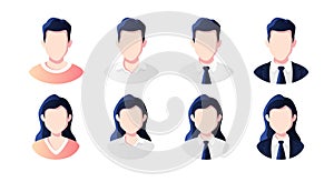 People avatars set. Businessman, office worker in suit. Profile picture icons. Male and female faces. Cute cartoon modern simple