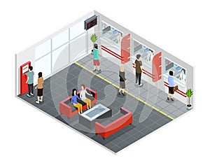 People In Bank Isometric Illustration