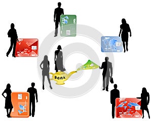 People and banking cards