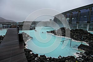 People bathing in Blue Lagoon in Iceland