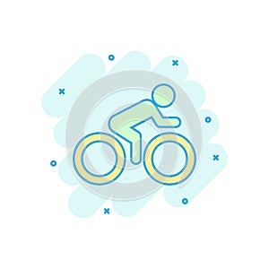 People on bicycle sign icon in comic style. Bike vector cartoon illustration on white isolated background. Men cycling business