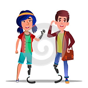 People With Bionic Legs Cartoon Vector Characters