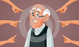 People Blaming Senior Old Man Vector Cartoon Illustration