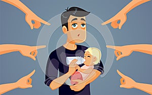 People Blaming and Shaming Single Dad Vector Cartoon illustration