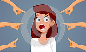 People Blaming Shocked Young Woman Vector Cartoon Illustration