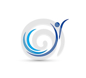 People blue water waves logo vector illustration