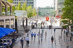 People blur. Office people moving fast to get to work at early morning in Canary Wharf aria