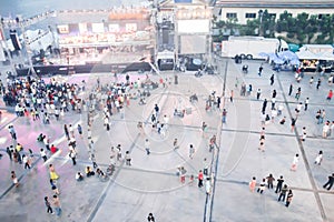 People blurred from top view,crowd of people bird eye view