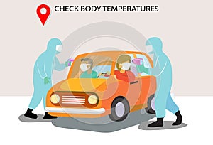 people body check temperature at check point,