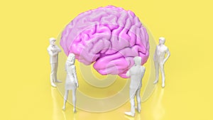 The people and brain on yellow background for creative or teamwork concept 3d rendering